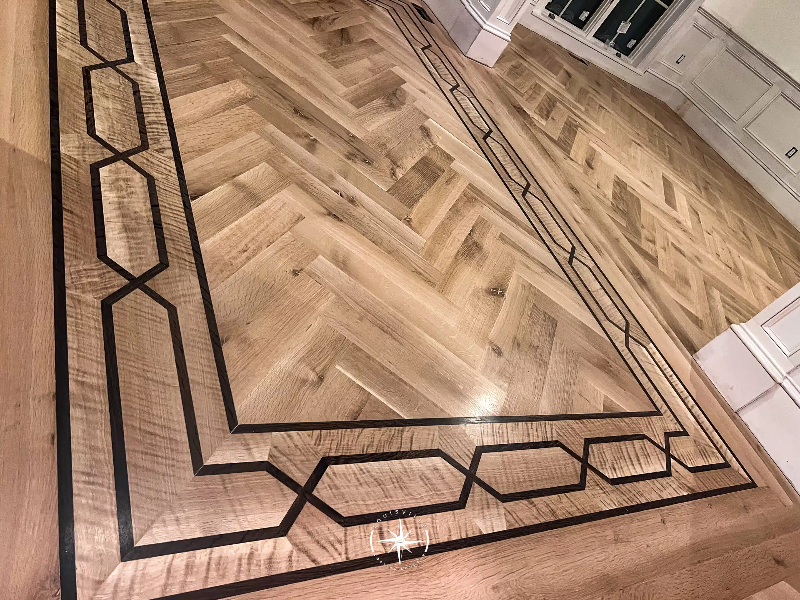 Herringbone Installation with Border In Foyer
