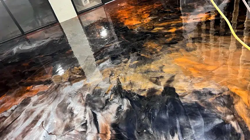 Finished garage floor with high-performance coating system